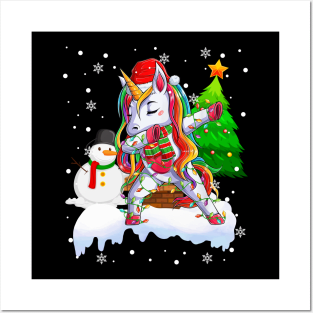 Christmas Lights Dabbing Unicorn Funny Dab Dance Unicorn Xmas Girls Women Posters and Art